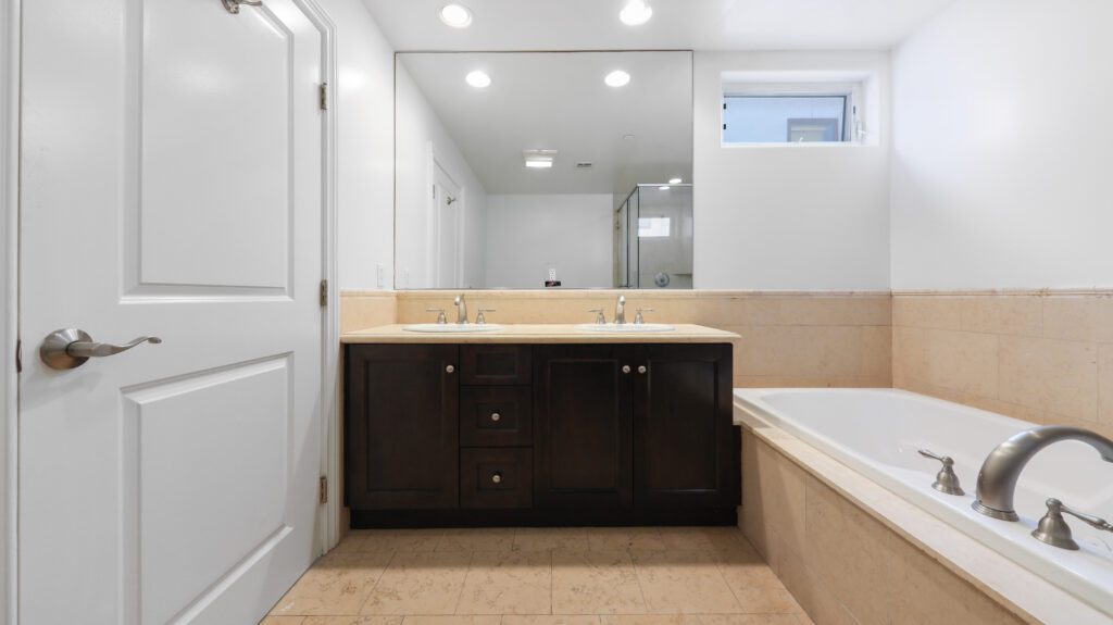 Sink and vanity area for two in a bathroom